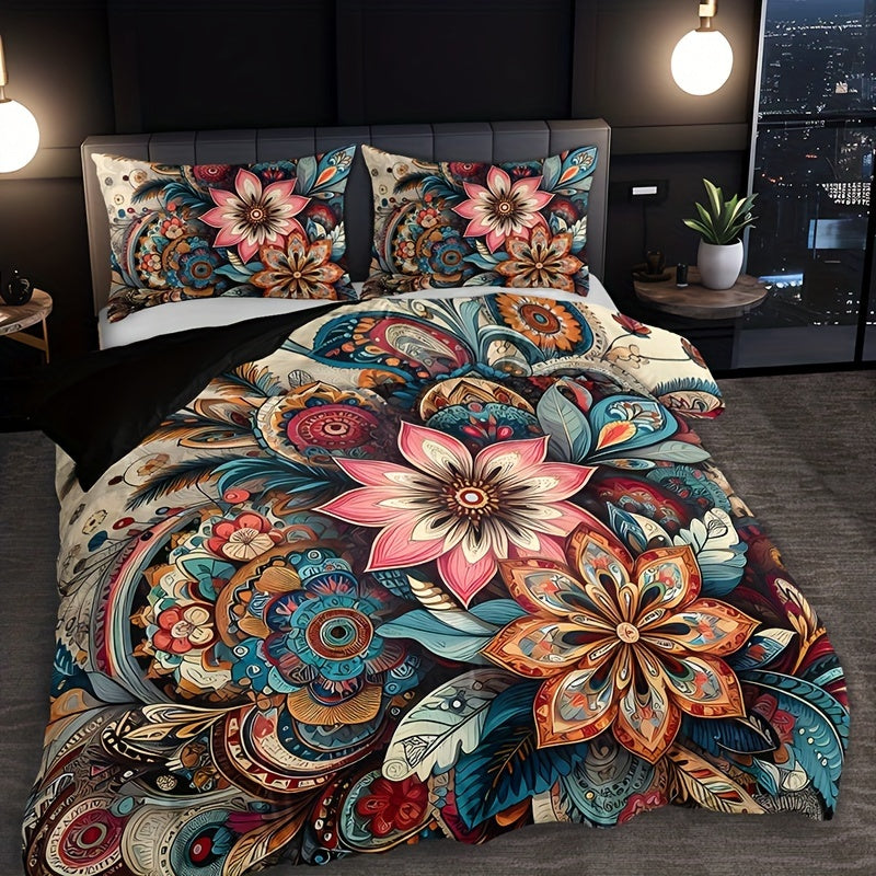 3pcs Bohemian Mandala Floral Quilt Cover Set