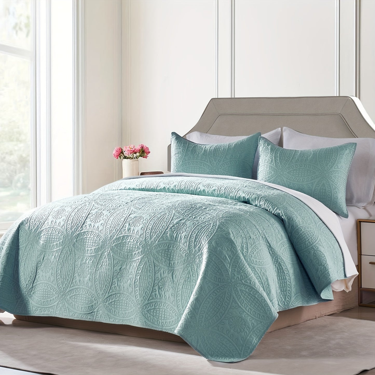 3Pcs Copper Coin Pattern Bedspread Cover