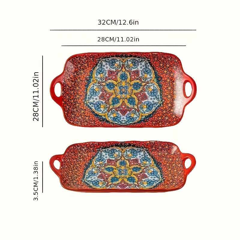 4 Large Rectangular Bohemian Ceramic Fish Plates