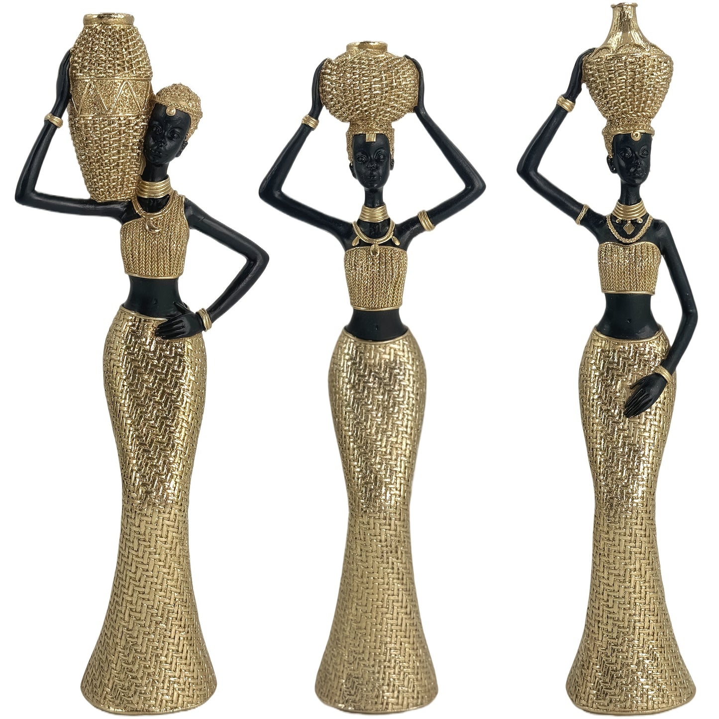 3 PCS Golden Tribal Art Figurines - African Statues