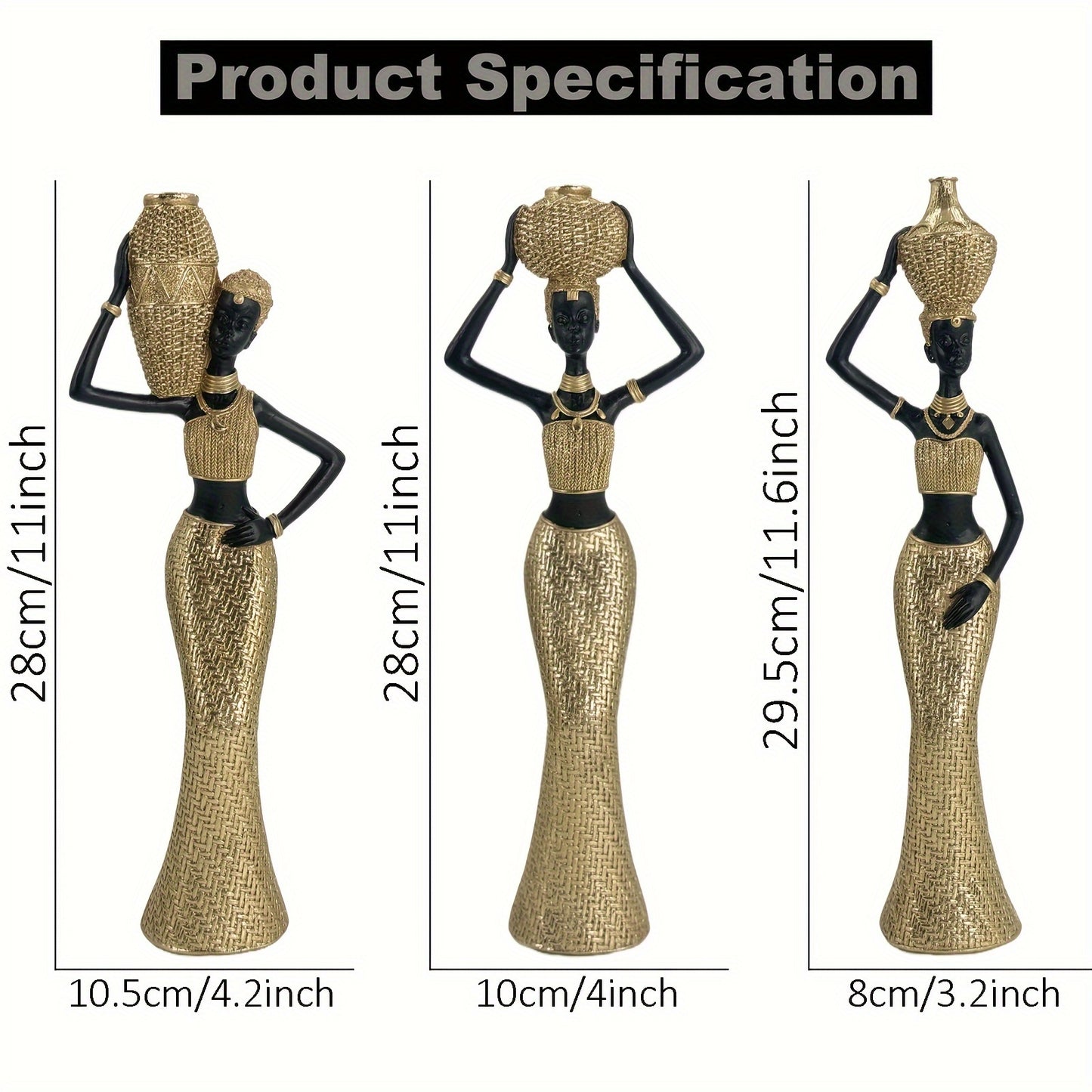 3 PCS Golden Tribal Art Figurines - African Statues