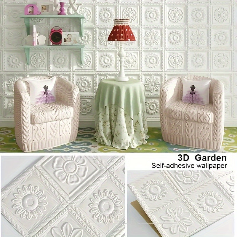50PCS 3D Self-Adhesive White Flower Wallpaper