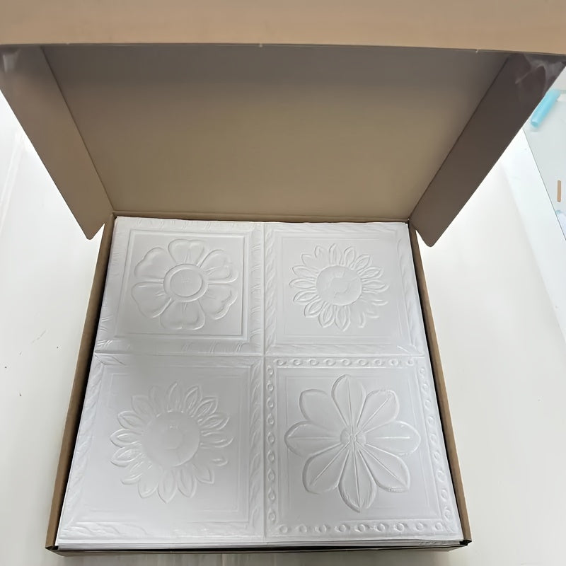50PCS 3D Self-Adhesive White Flower Wallpaper