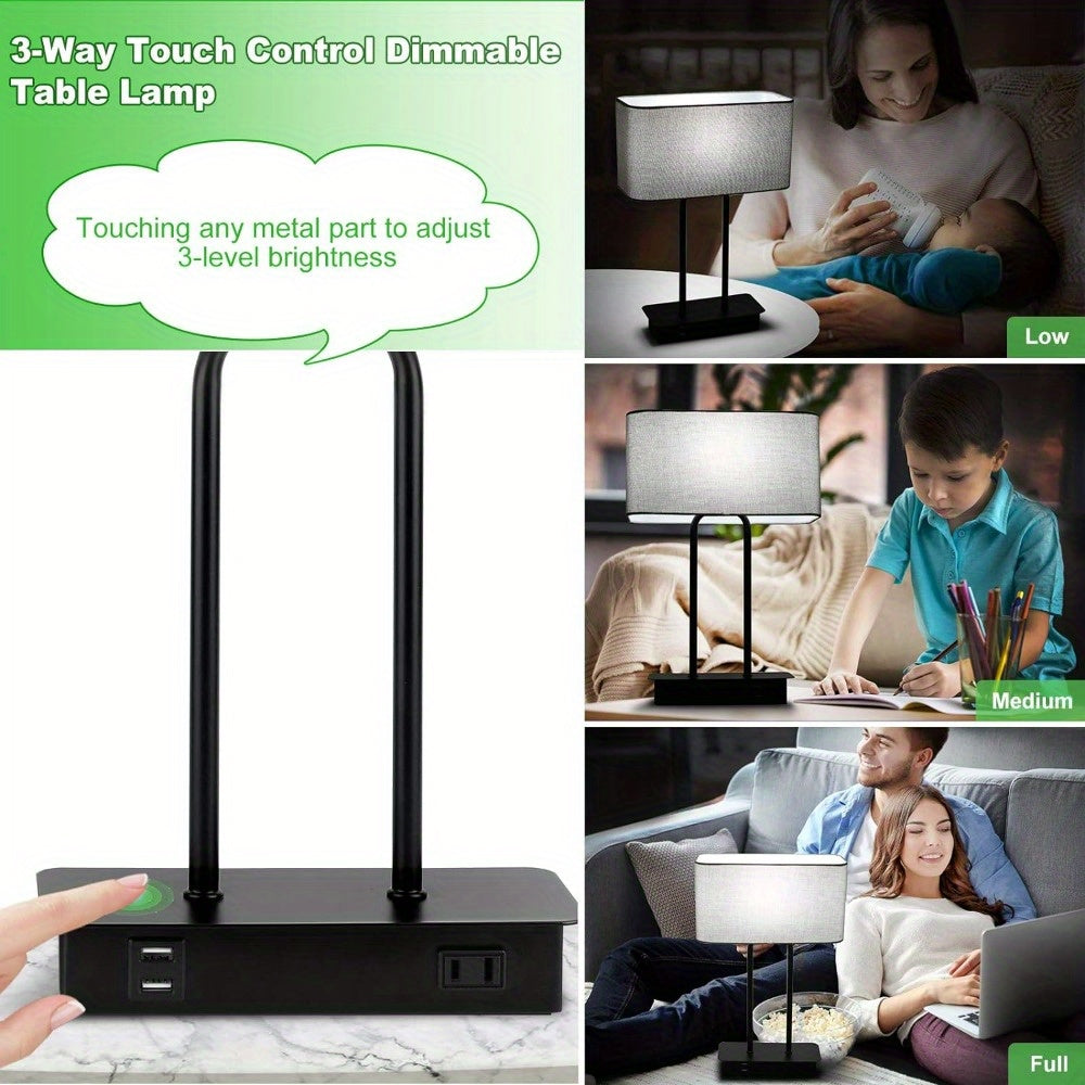 3 Way Touch Control Table Lamp w/Dual USB Charging