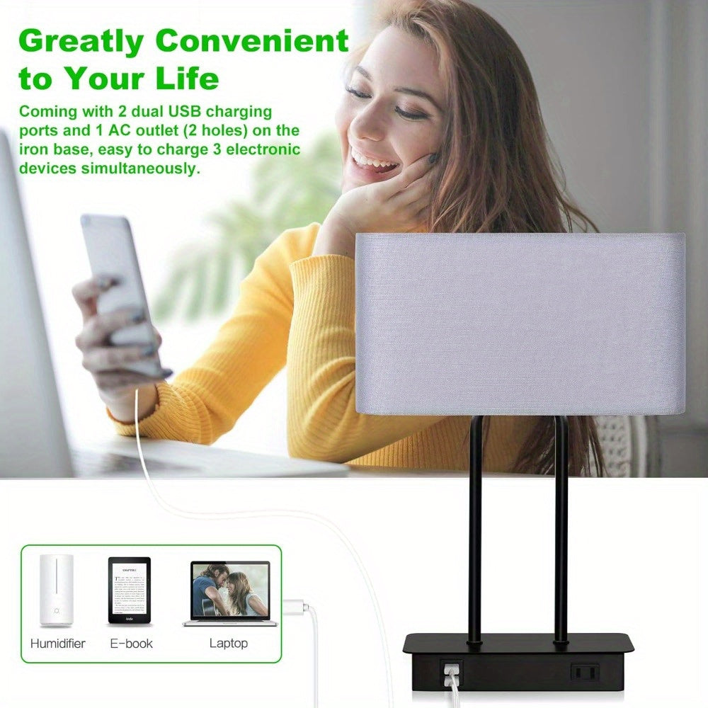 3 Way Touch Control Table Lamp w/Dual USB Charging