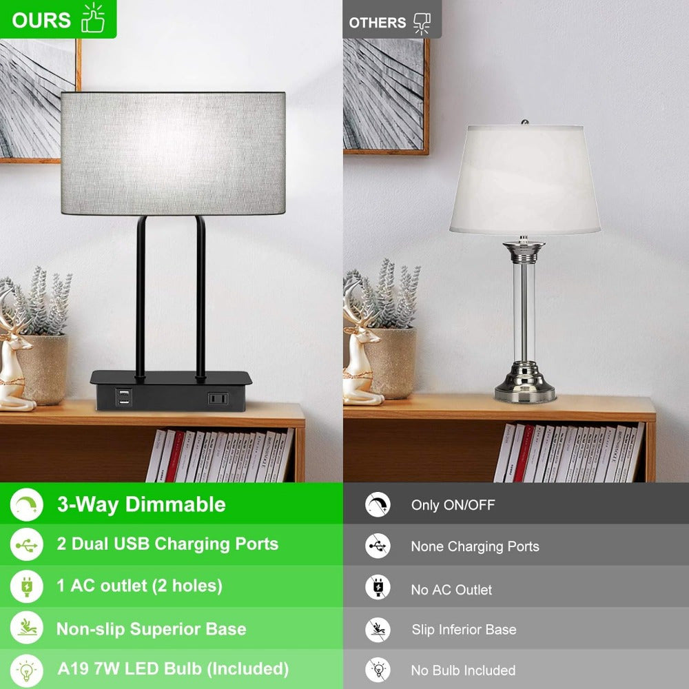 3 Way Touch Control Table Lamp w/Dual USB Charging