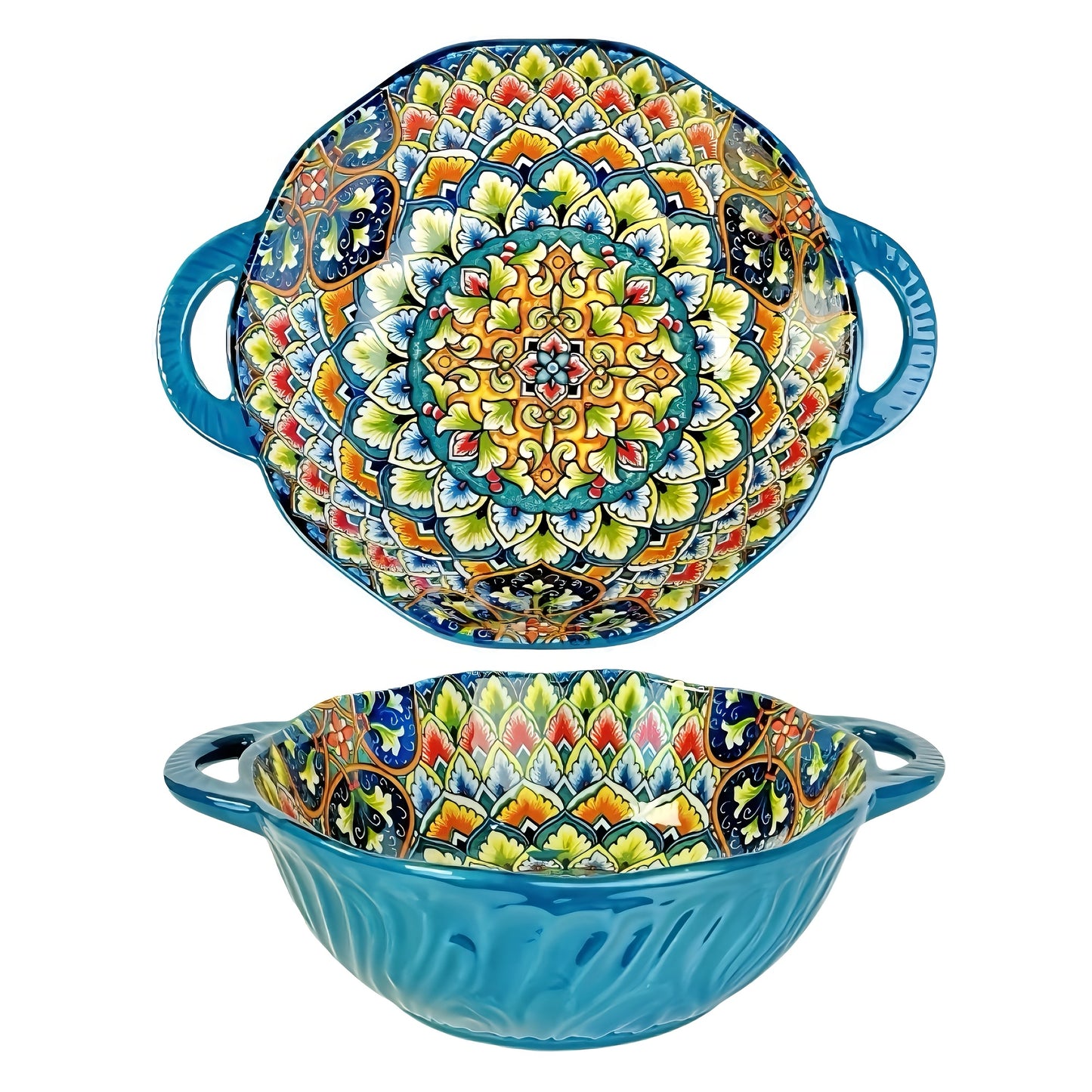 Hand-painted 1pc Bohemian Style Ceramic Noodle Salad Plate