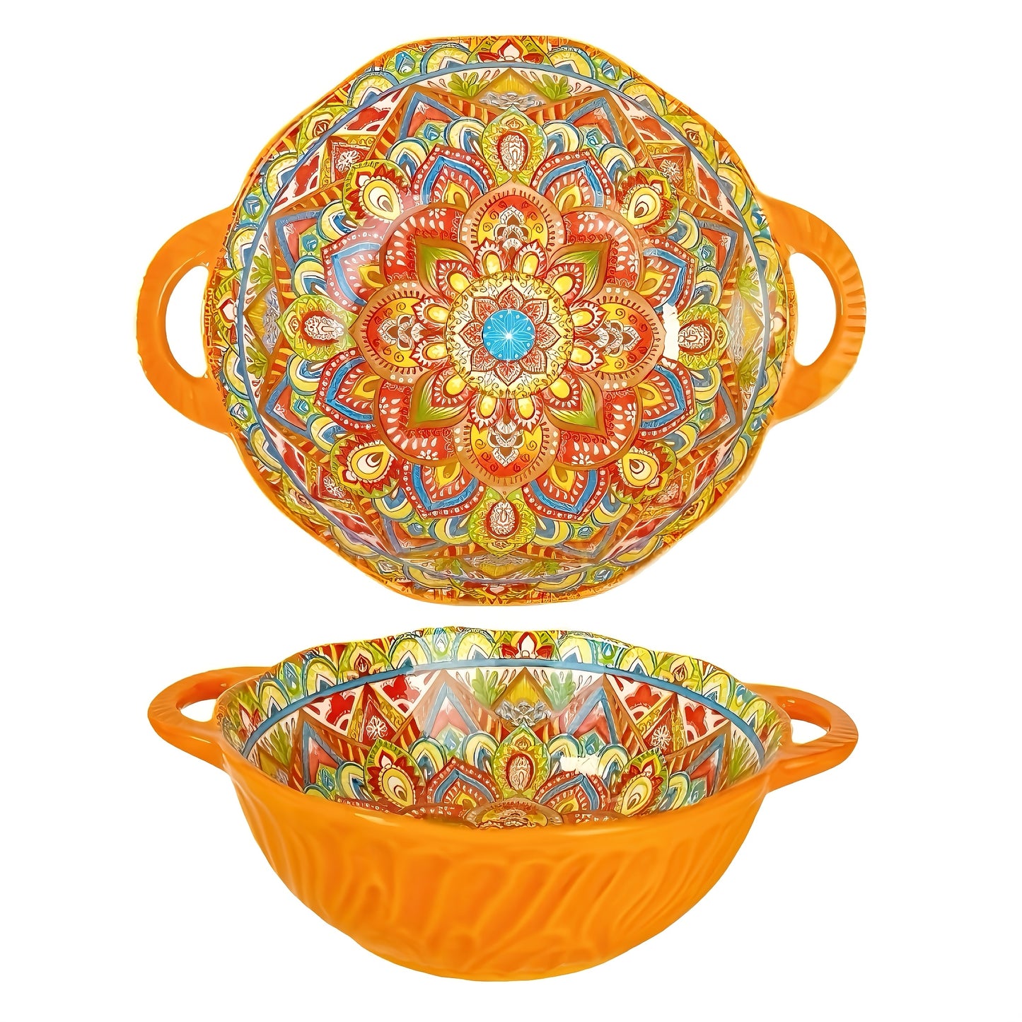 Hand-painted 1pc Bohemian Style Ceramic Noodle Salad Plate