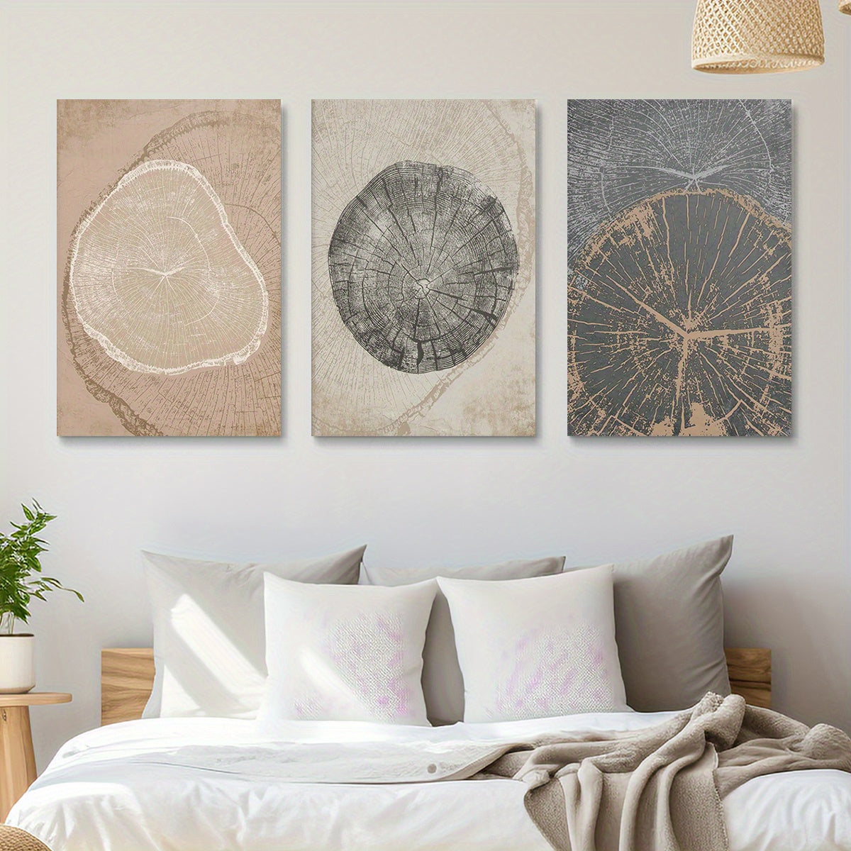3pcs Modern Tree Ring Framed Canvas Wall Art
