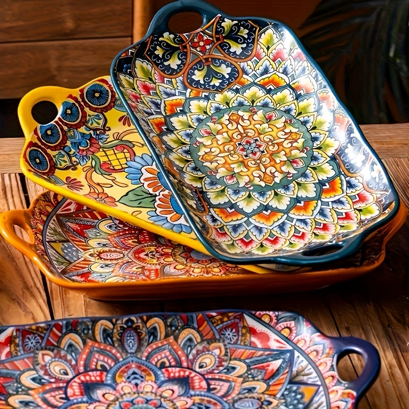4 Large Rectangular Bohemian Ceramic Fish Plates