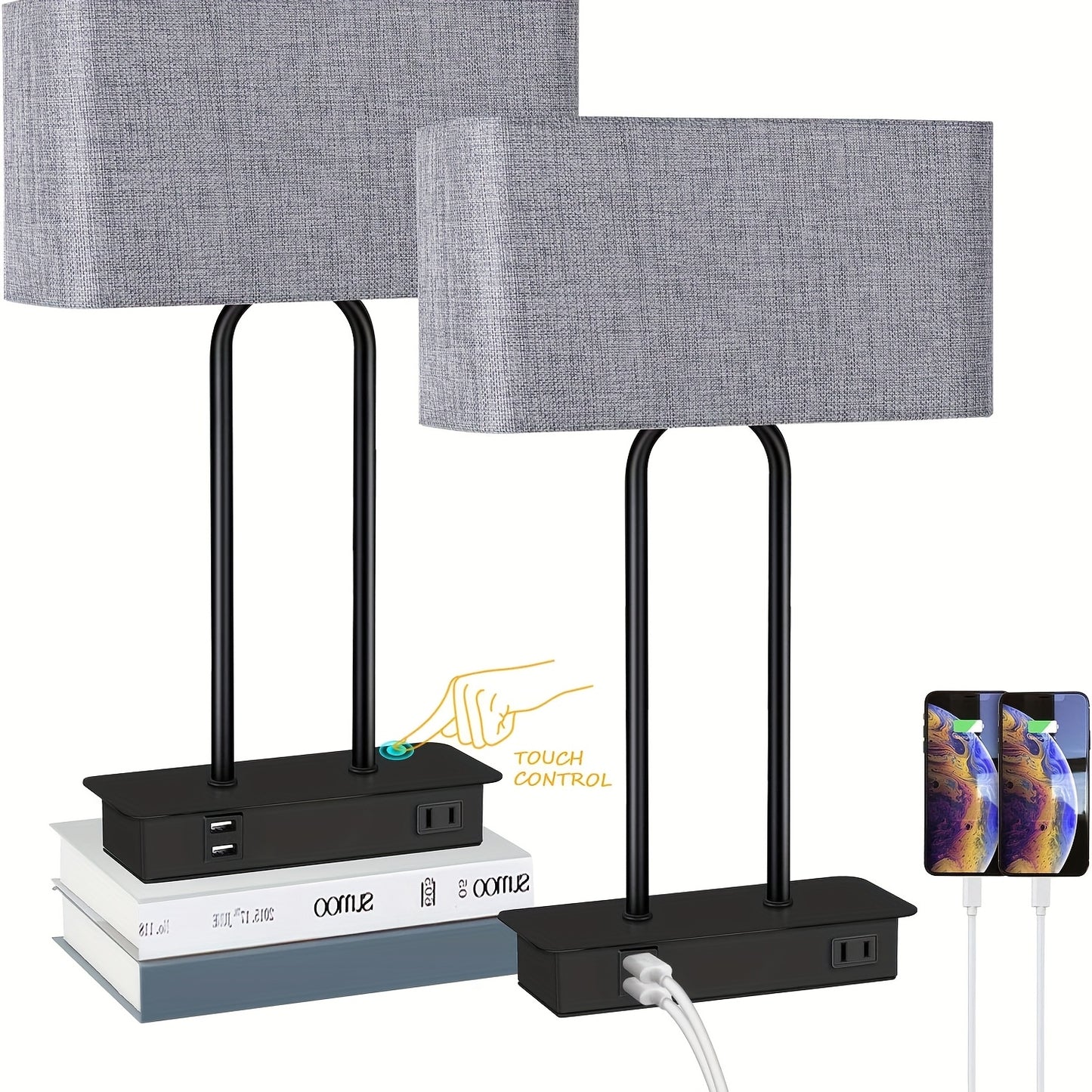 3 Way Touch Control Table Lamp w/Dual USB Charging