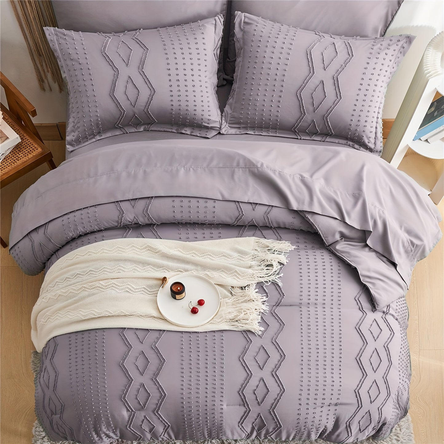 7pcs Solid Color Tufted Comforter Set
