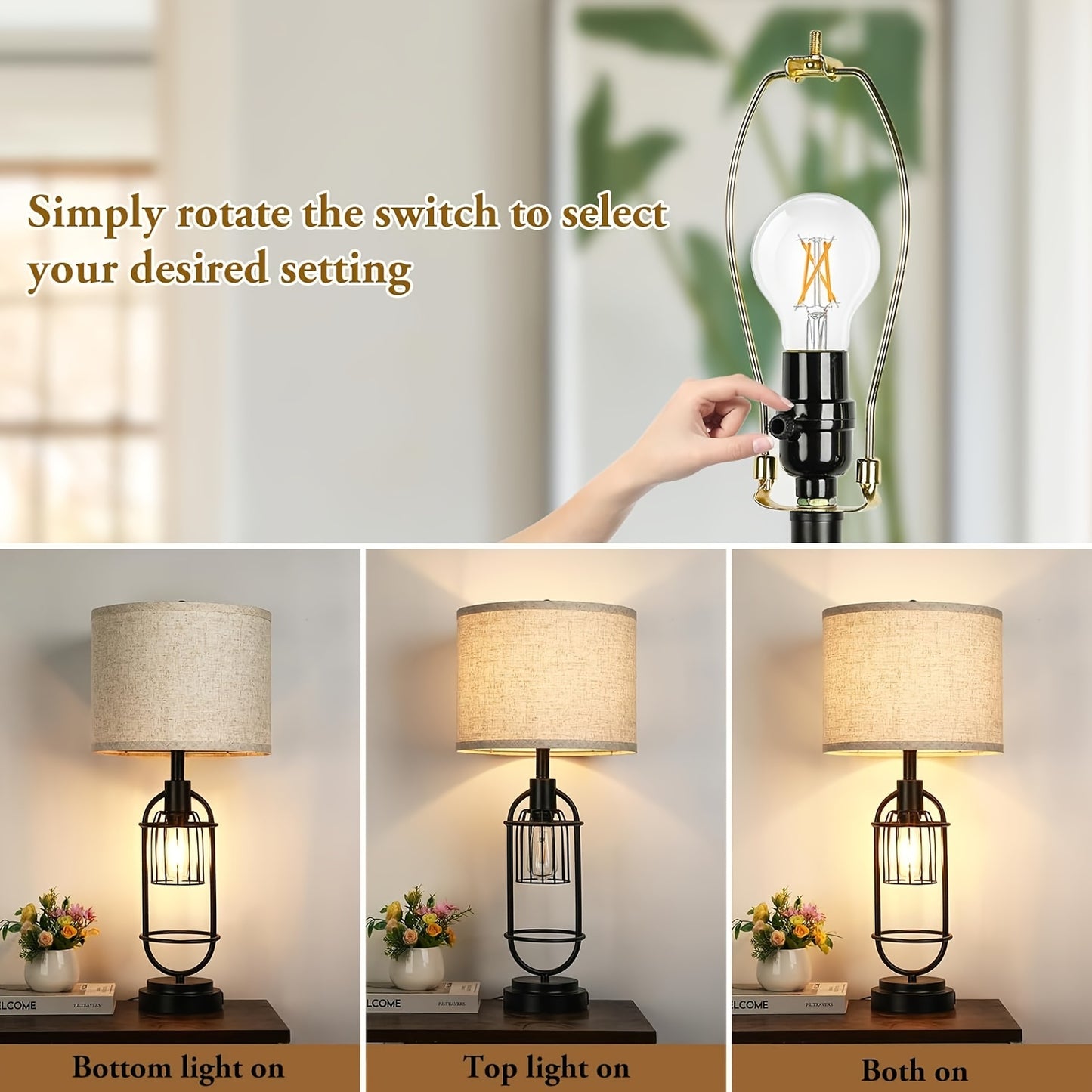 29" Tall 2-Light Bedside Lamps, Farmhouse w/charging ports