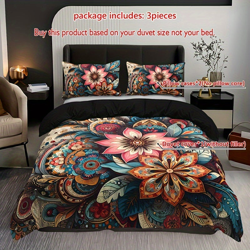 3pcs Bohemian Mandala Floral Quilt Cover Set