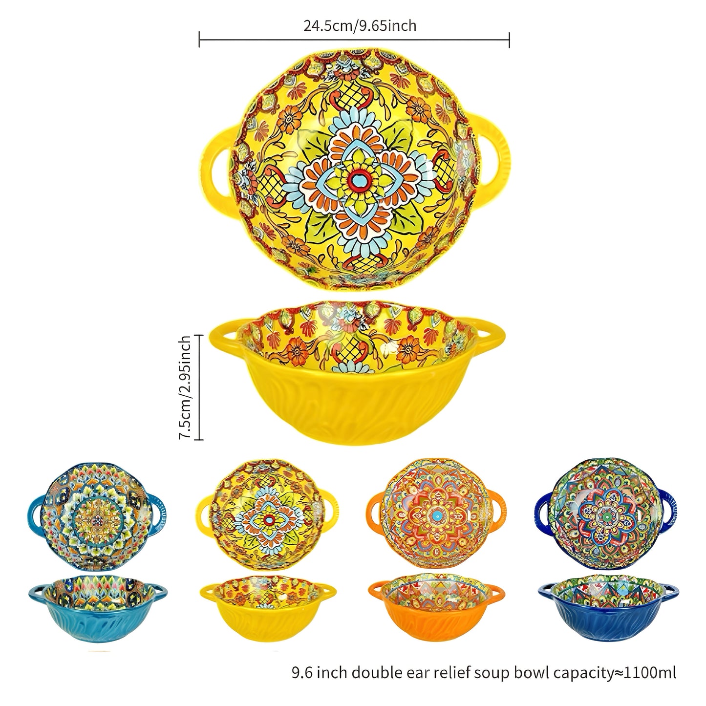Hand-painted 1pc Bohemian Style Ceramic Noodle Salad Plate