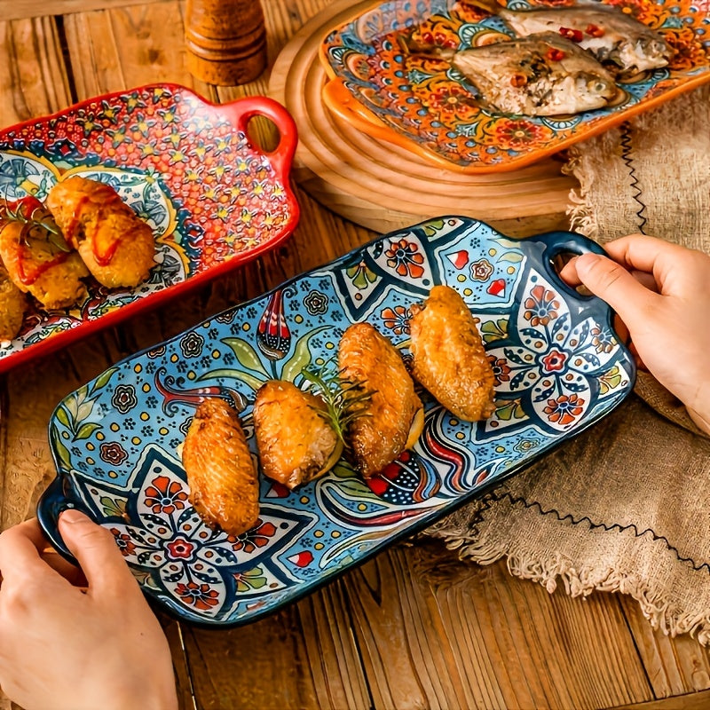 4 Large Rectangular Bohemian Ceramic Fish Plates