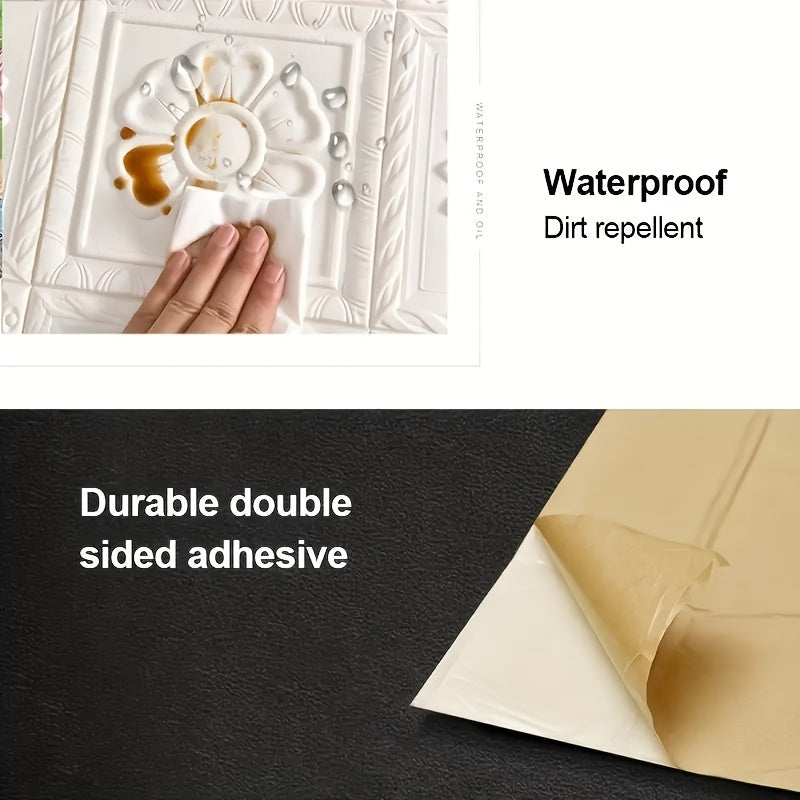 50PCS 3D Self-Adhesive White Flower Wallpaper