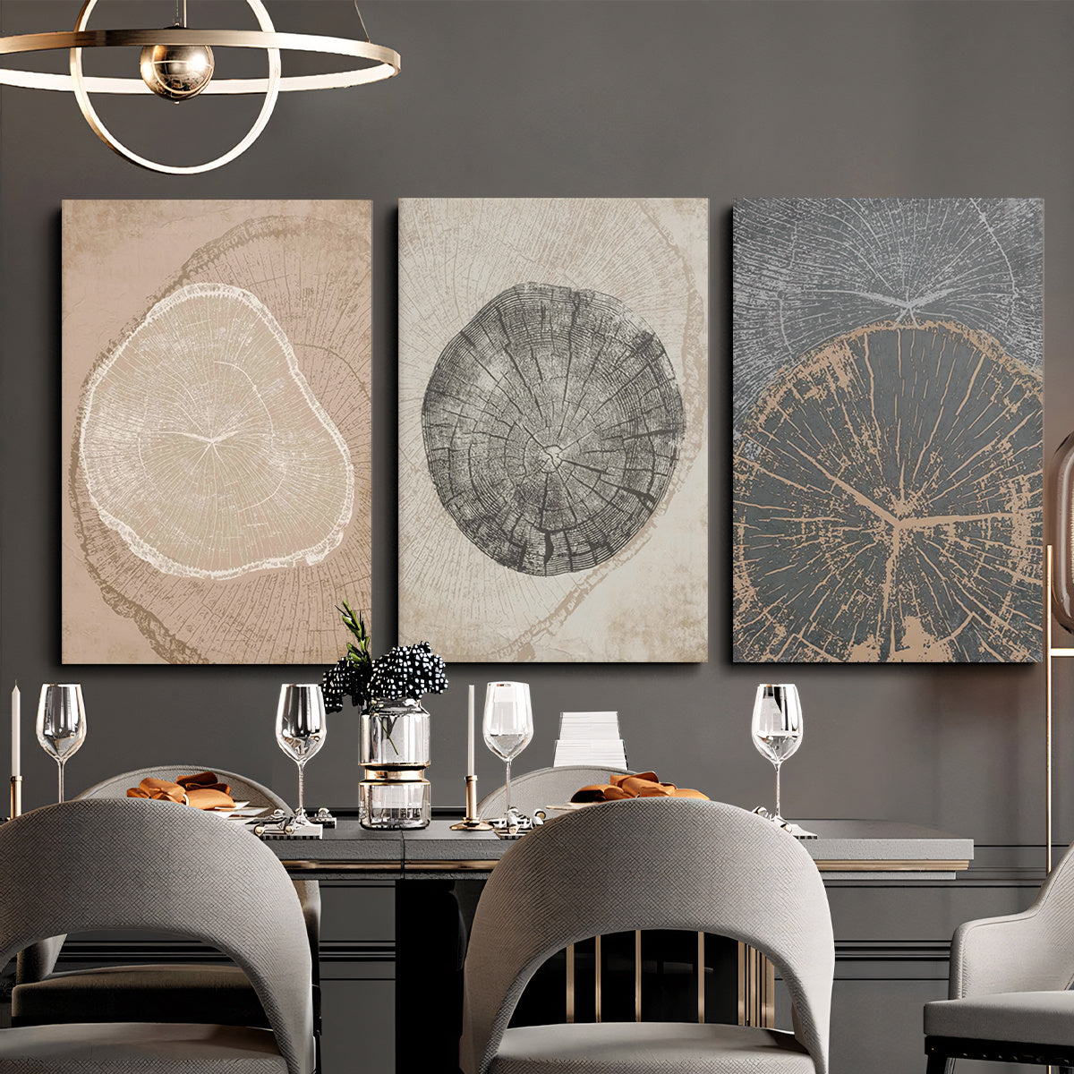 3pcs Modern Tree Ring Framed Canvas Wall Art