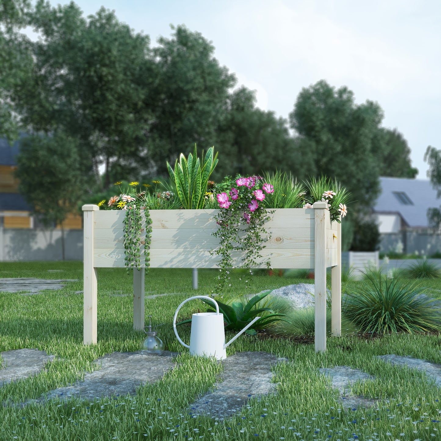 48.5x24.4x30 Inch Elevated Wood Planter Box