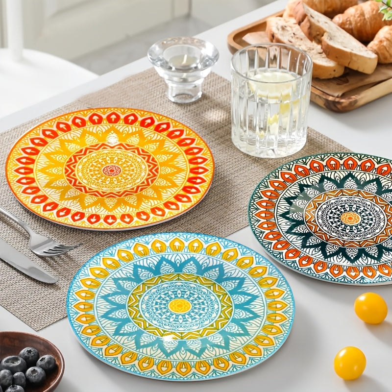 4pcs Hand Painted Ceramic Boho Style Plate - 8 Inches
