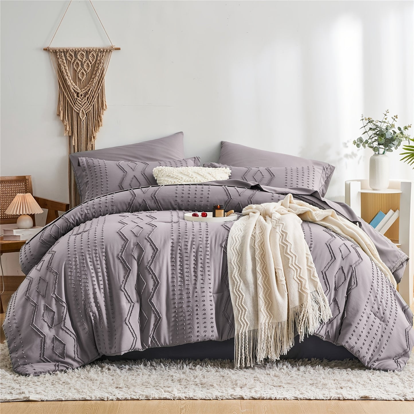 7pcs Solid Color Tufted Comforter Set