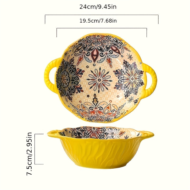 Hand-painted 1pc Bohemian Style Ceramic Noodle Salad Plate