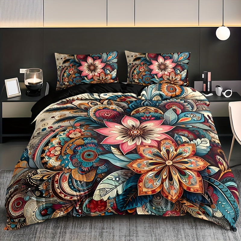 3pcs Bohemian Mandala Floral Quilt Cover Set