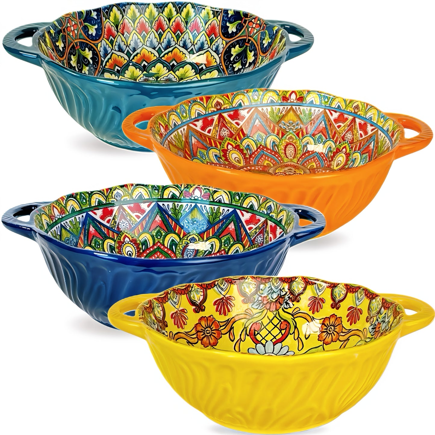 Hand-painted 1pc Bohemian Style Ceramic Noodle Salad Plate
