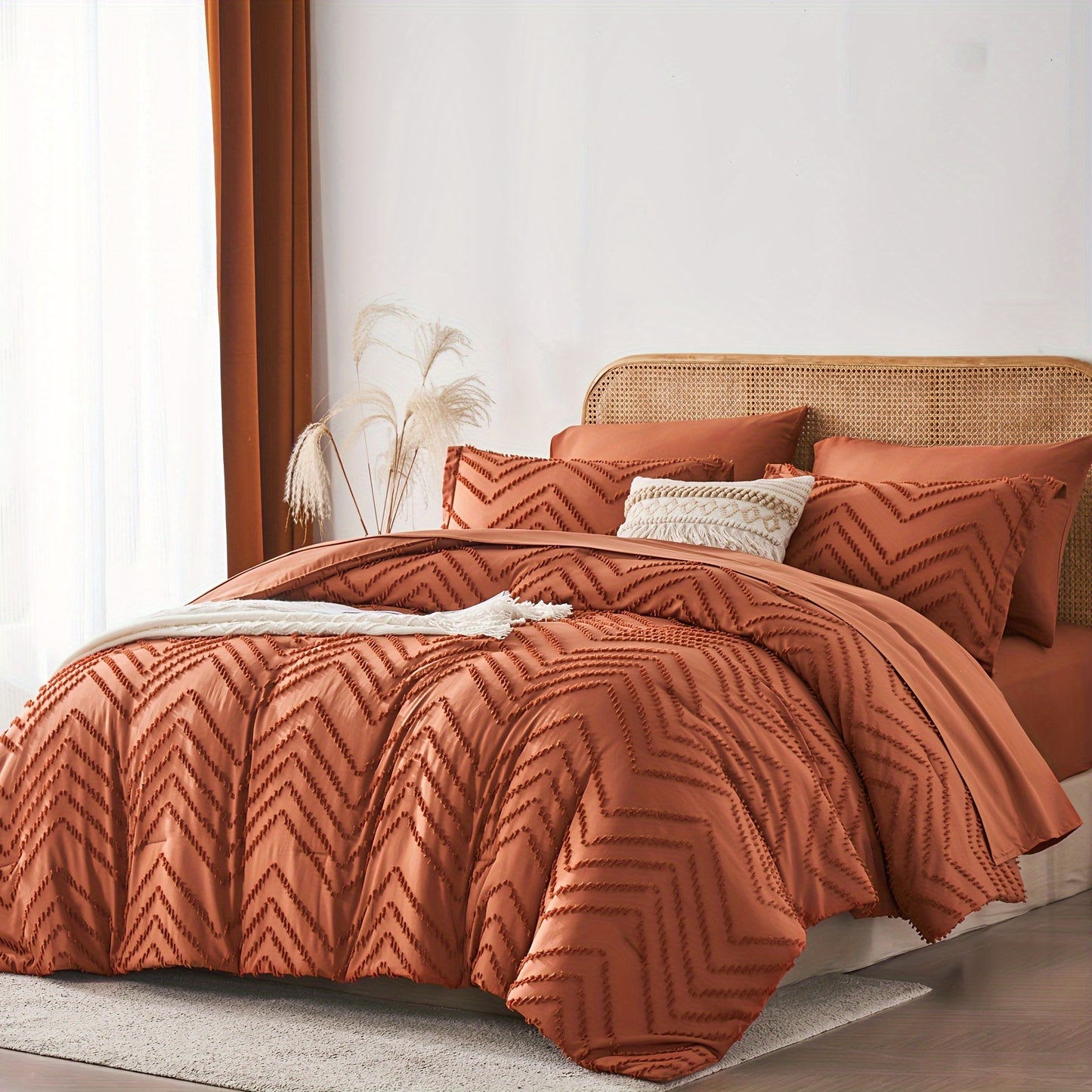 7Pc Chevron Boho Shabby Chic Farmhouse Comforter Set