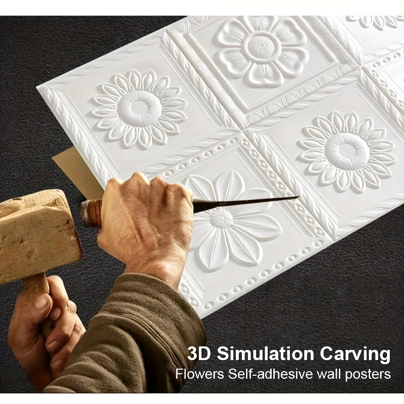 50PCS 3D Self-Adhesive White Flower Wallpaper