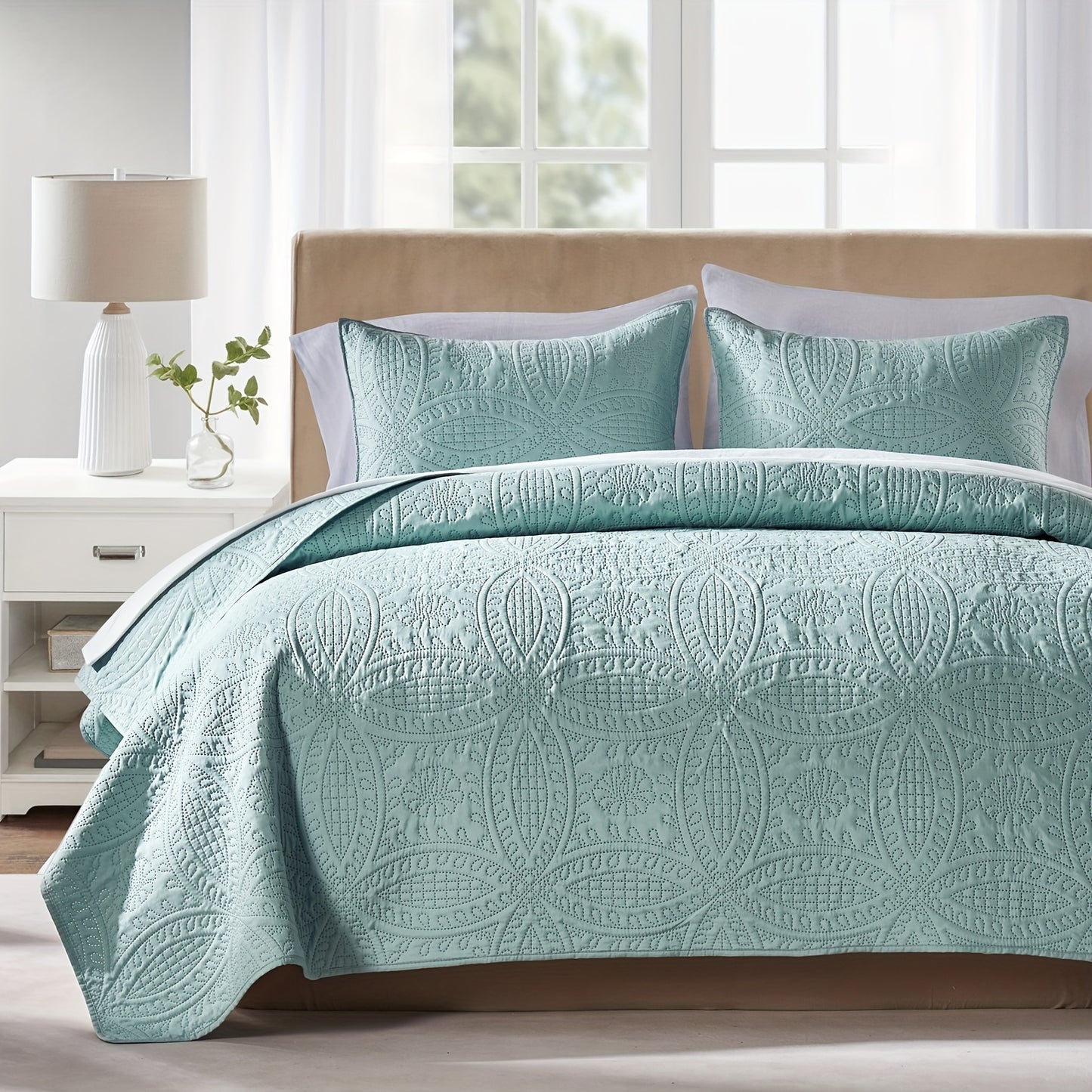 3Pcs Copper Coin Pattern Bedspread Cover