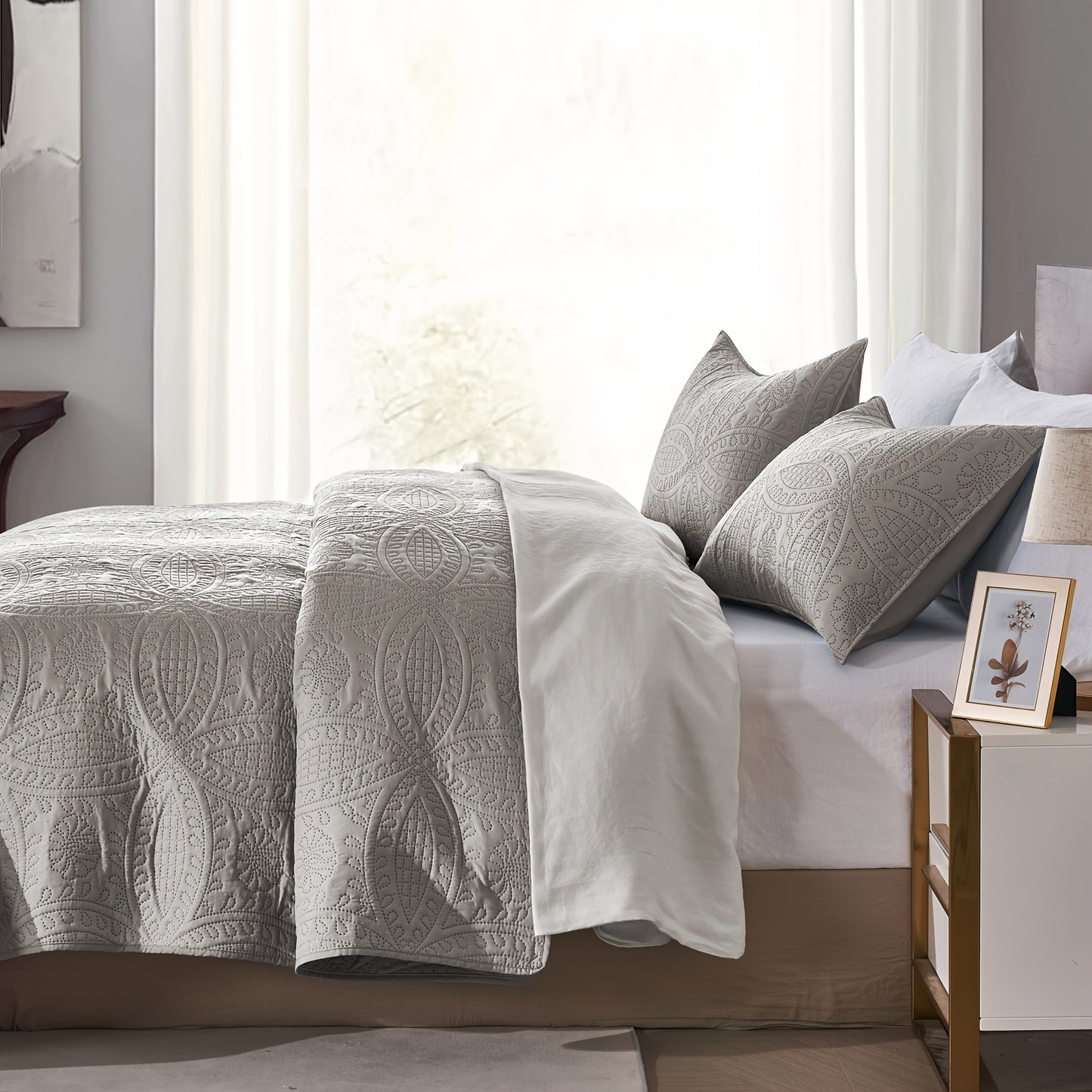 3Pcs Copper Coin Pattern Bedspread Cover