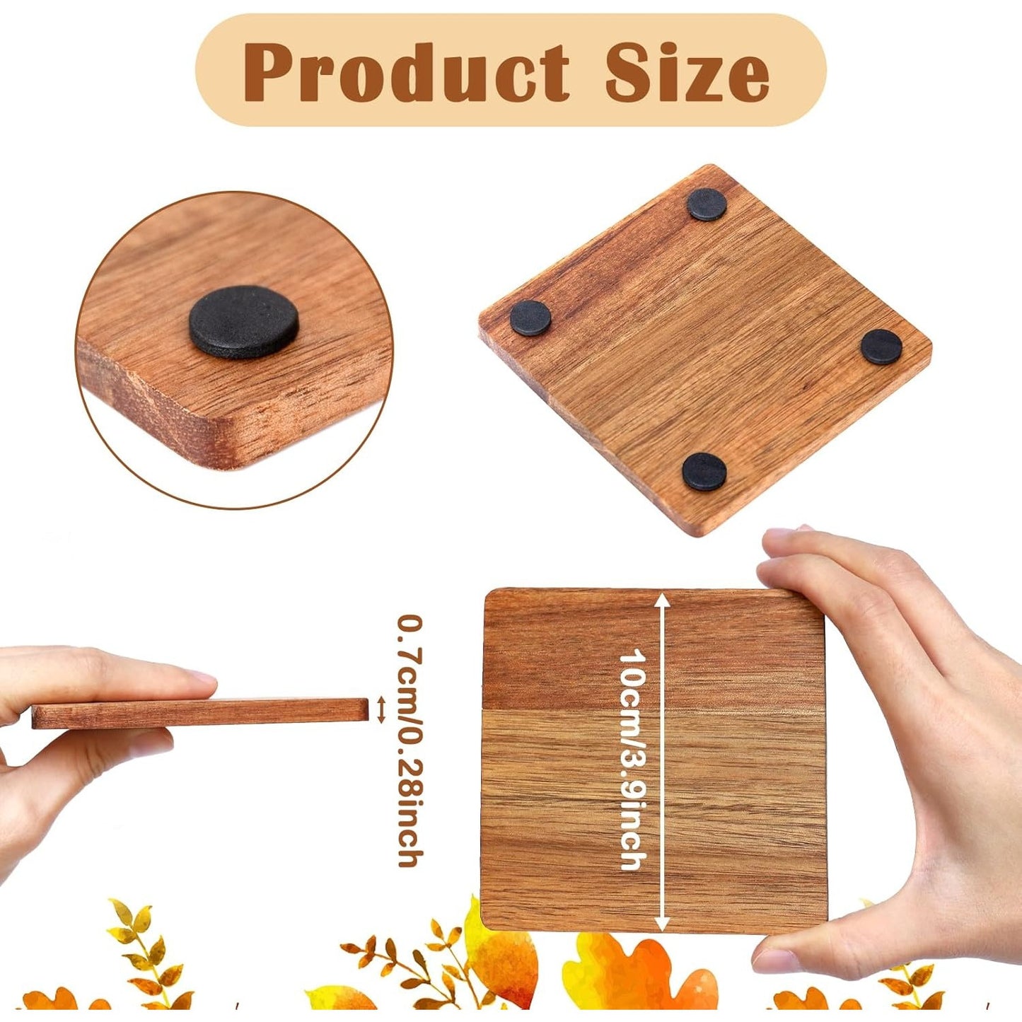 16-Pack 4-Inch Square Acacia Wood Coasters