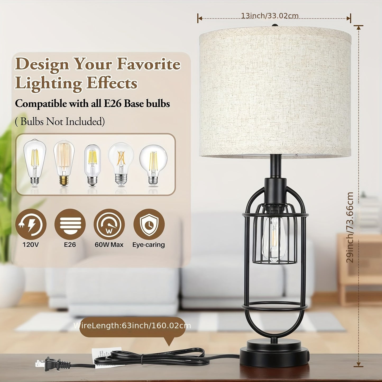 29" Tall 2-Light Bedside Lamps, Farmhouse w/charging ports