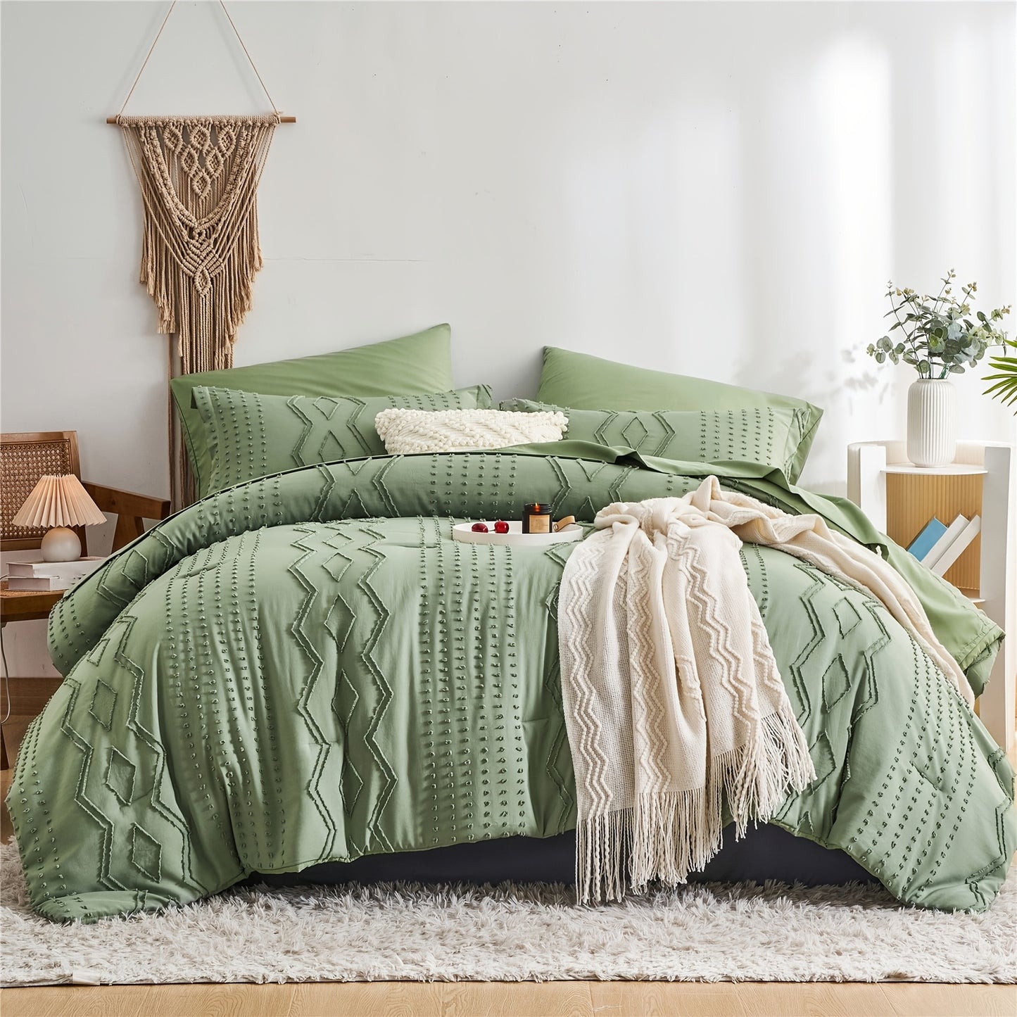 7pcs Solid Color Tufted Comforter Set