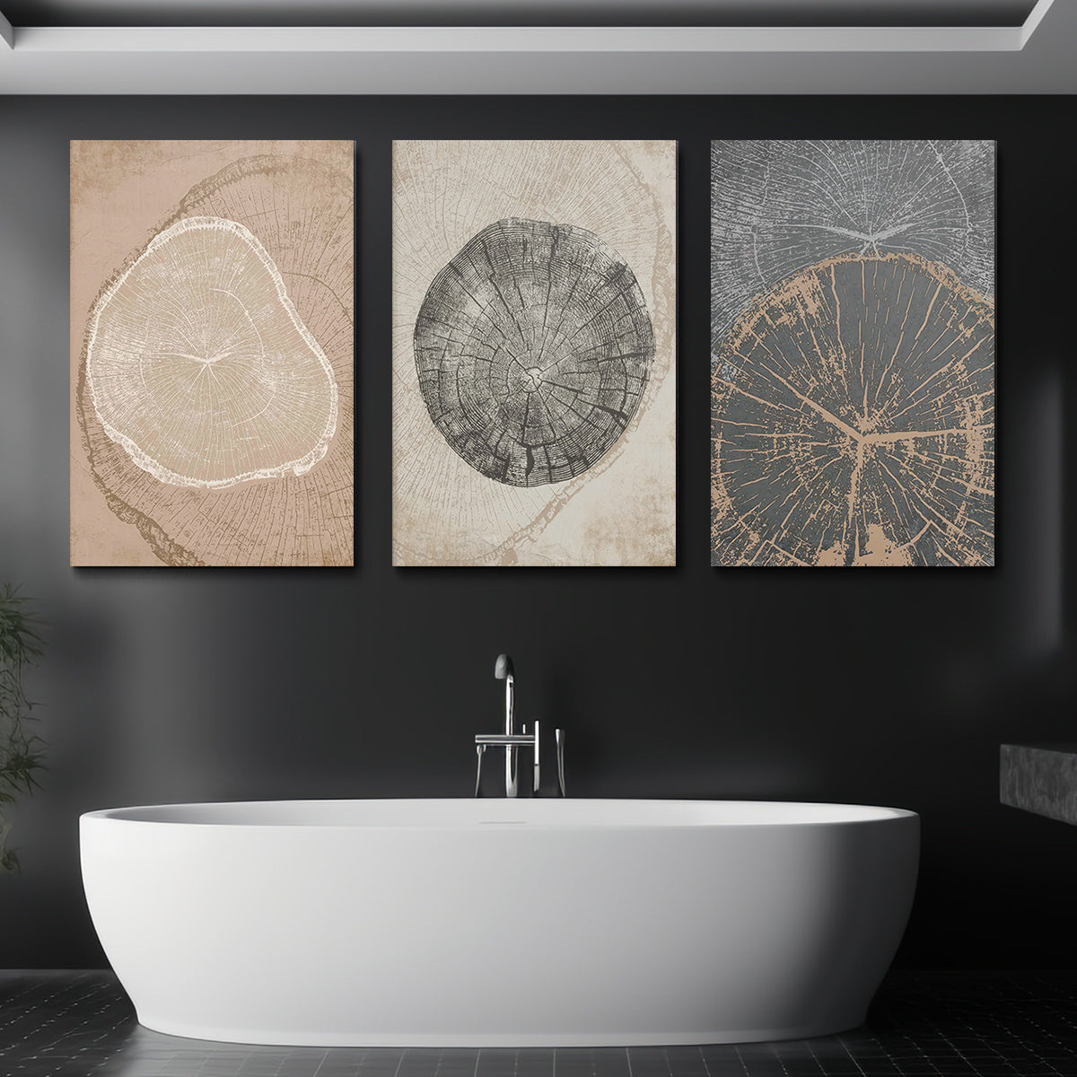 3pcs Modern Tree Ring Framed Canvas Wall Art