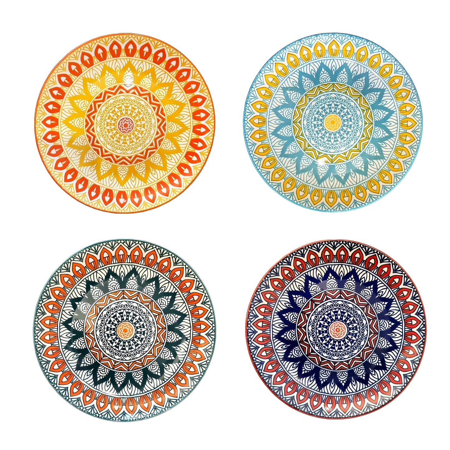 4pcs Hand Painted Ceramic Boho Style Plate - 8 Inches