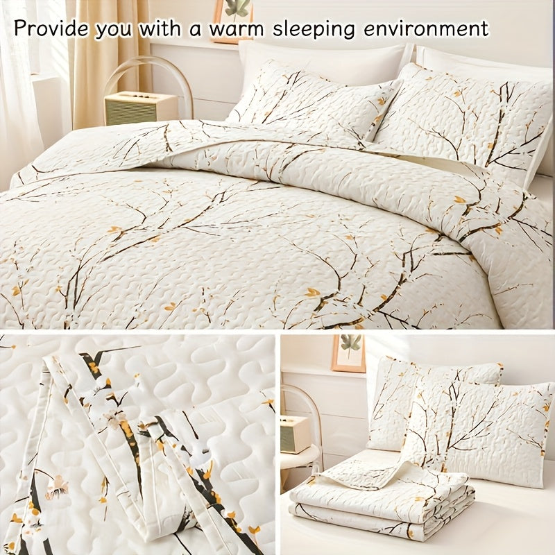 3pcs Plum Blossom White Quilt Set