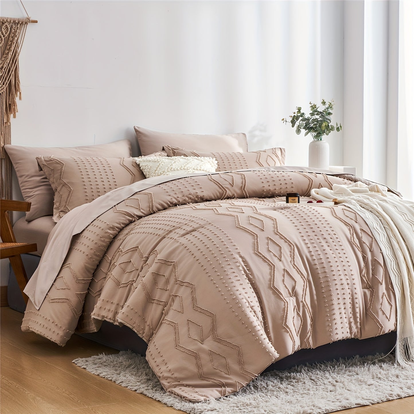 7pcs Solid Color Tufted Comforter Set