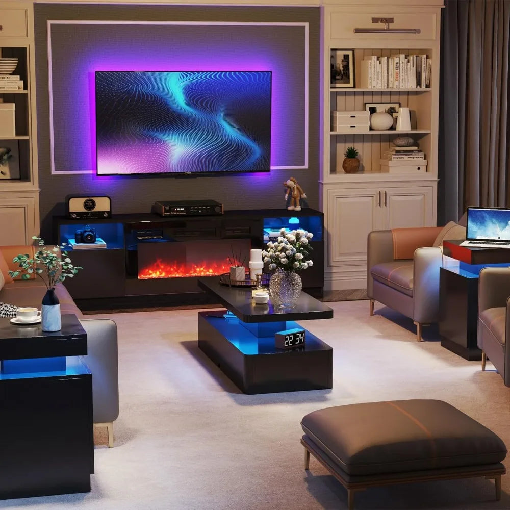 Modern Stylish Coffee & End Tables w/LED Lights