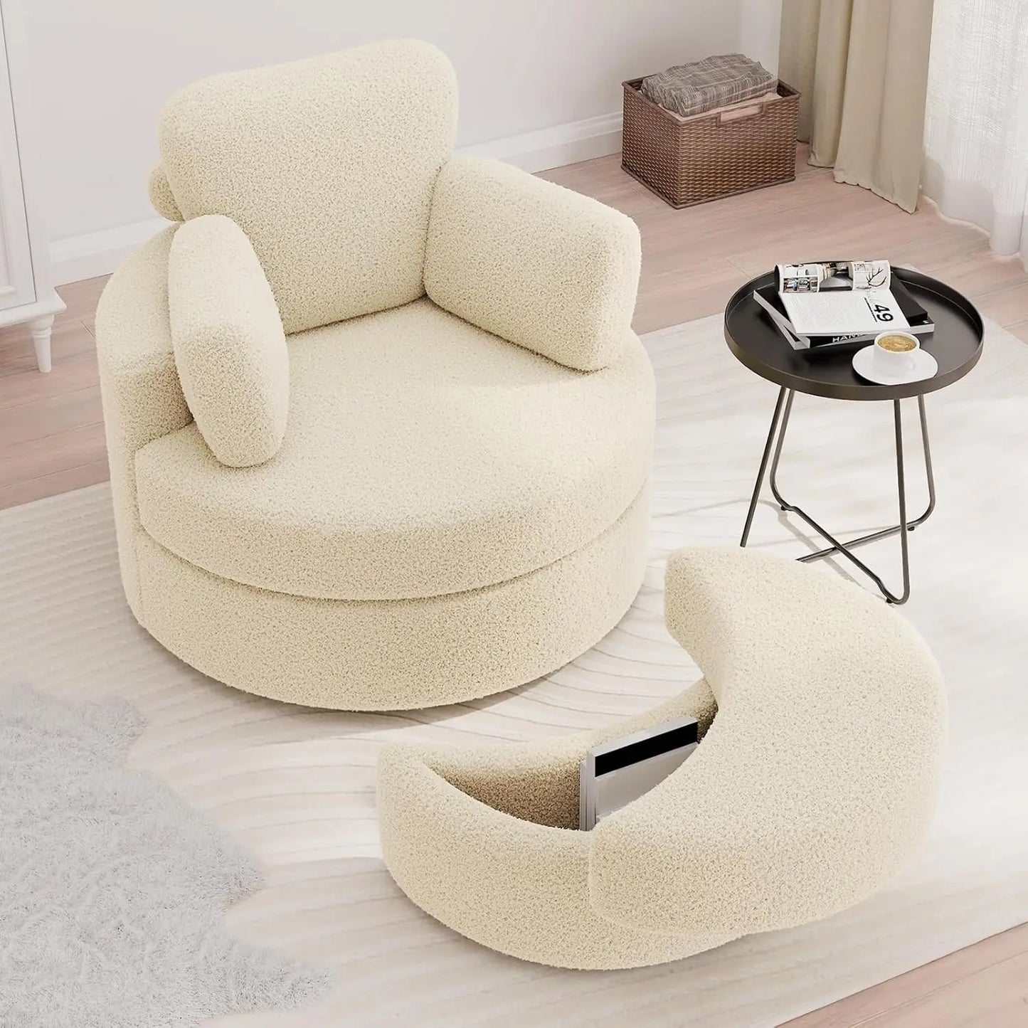 Swivel Accent Chair with Ottoman & Pillow