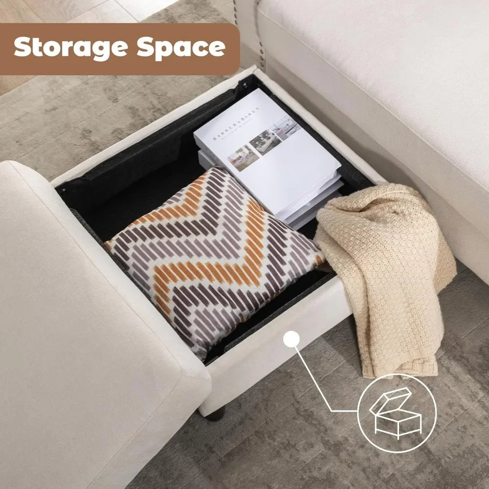 3-Seat Sofa with Storage Chaise & 2 Cup Holders