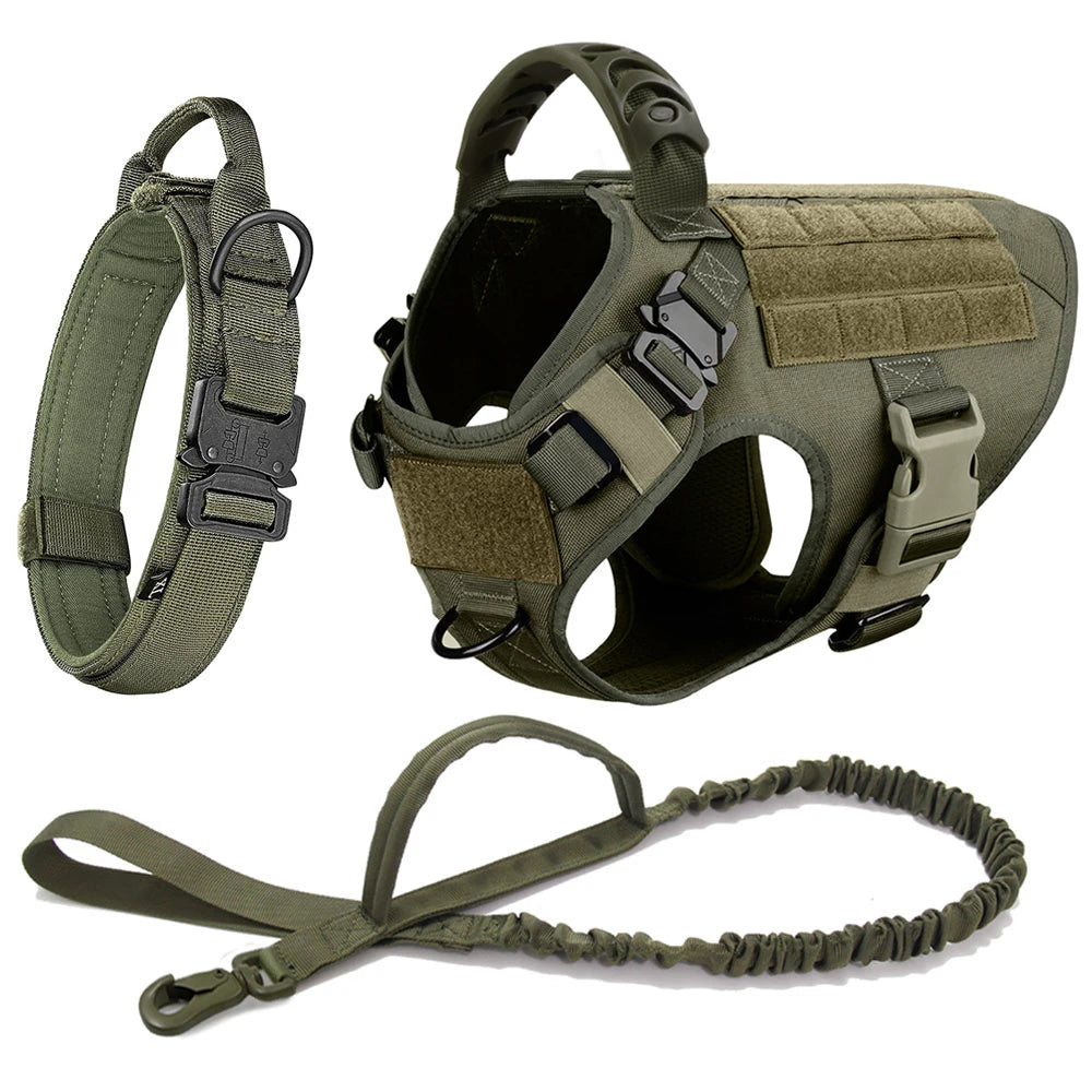 Military Harness Collar Leash Set For Medium & Large Dogs