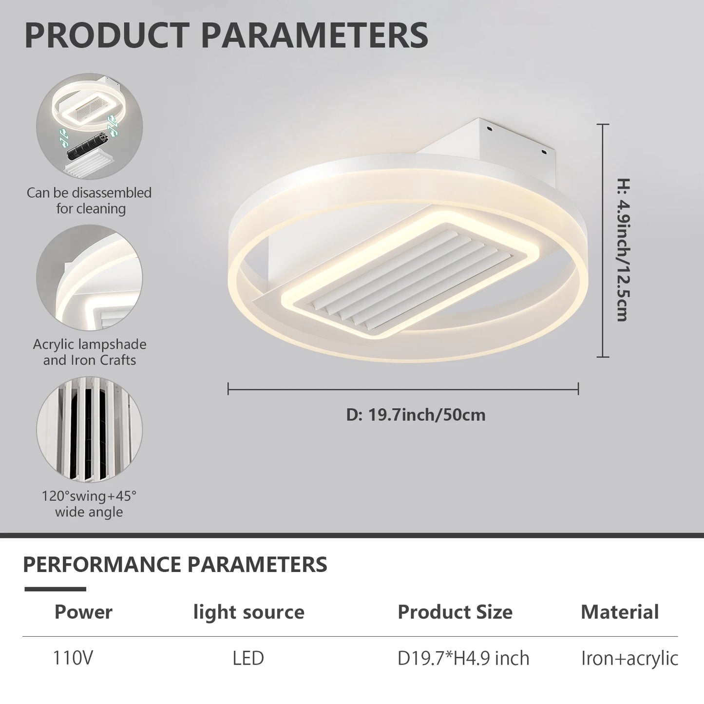 19.7" Modern Crystal LED Ceiling Fan with Light