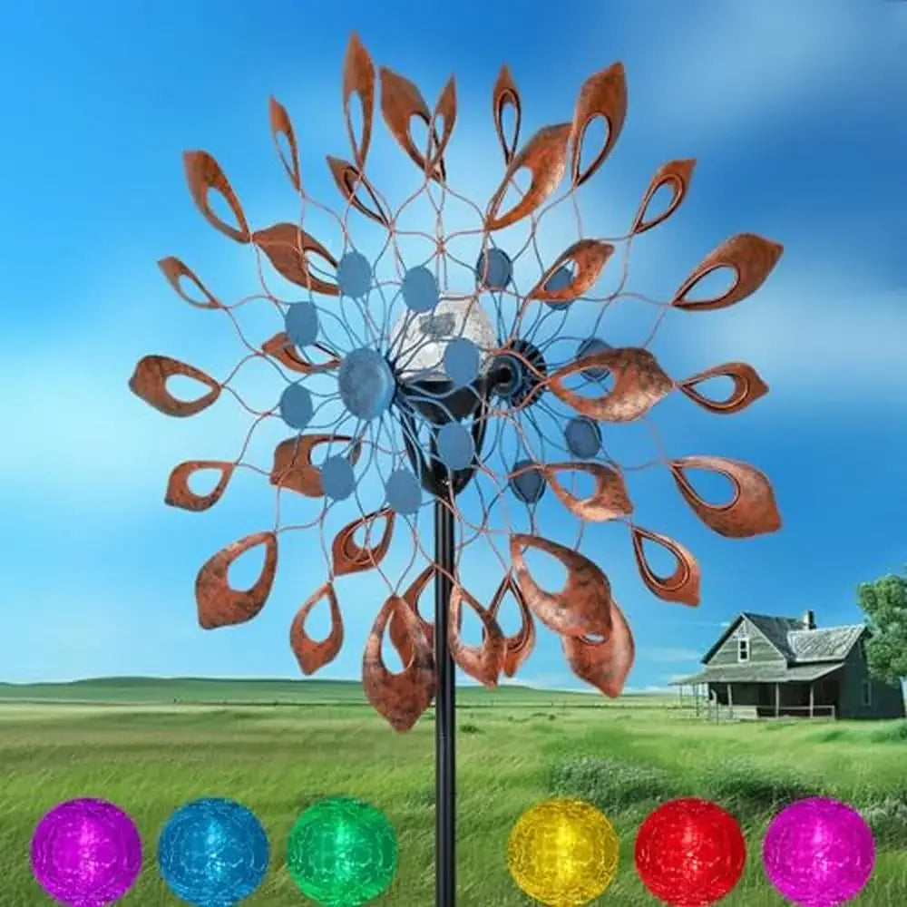 Solar LED Kinetic Wind Sculpture Spinner 73 Inches