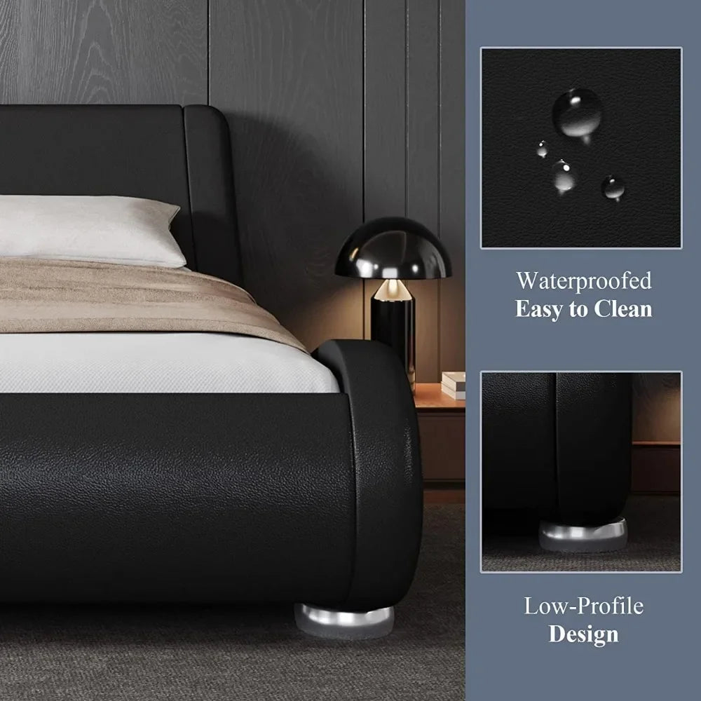 Bed Frame, Ergonomic & Adjustable Headboard