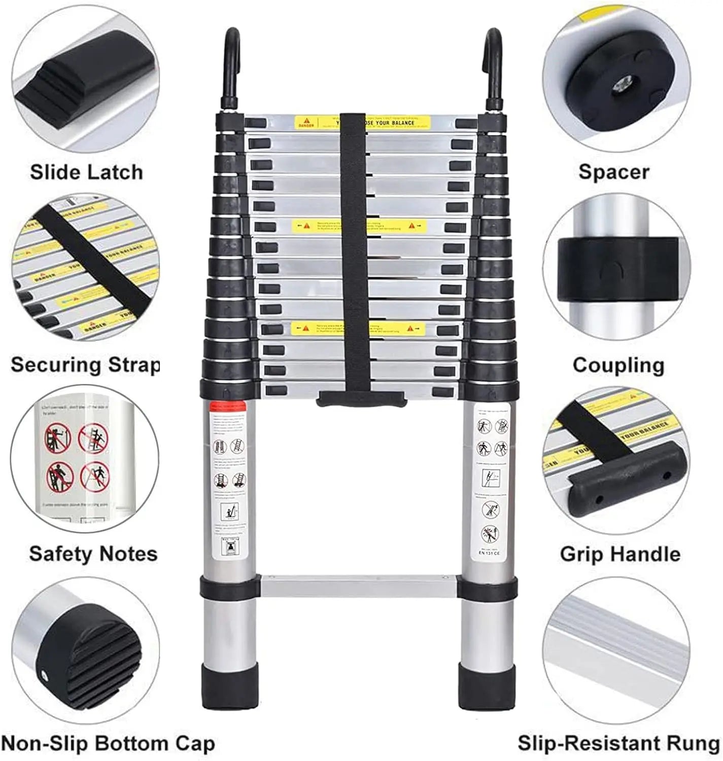 Telescopic Ladder w/hooks,16.5FT