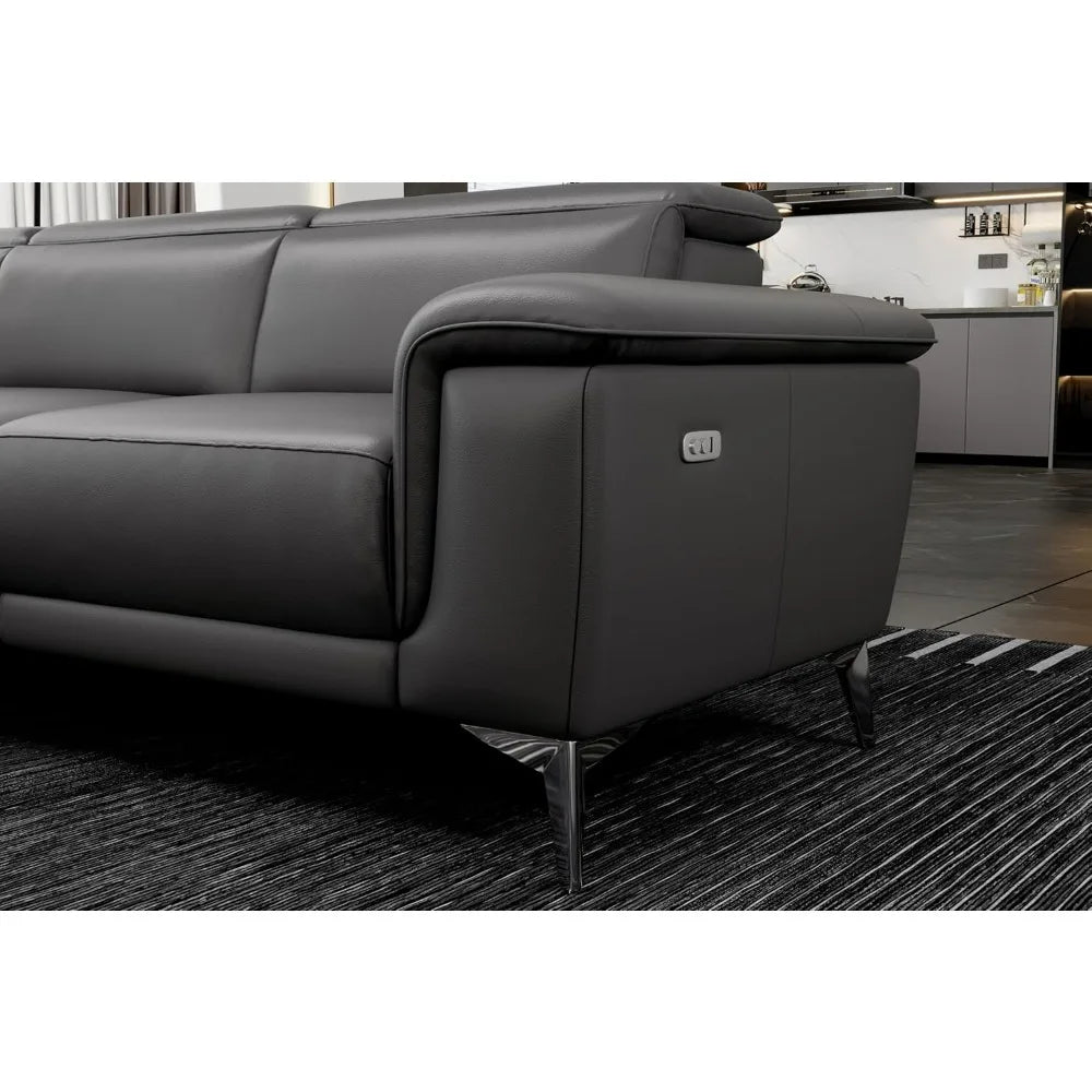 113" Cloudy Grey Full Leather Reclining Sectional Sofa