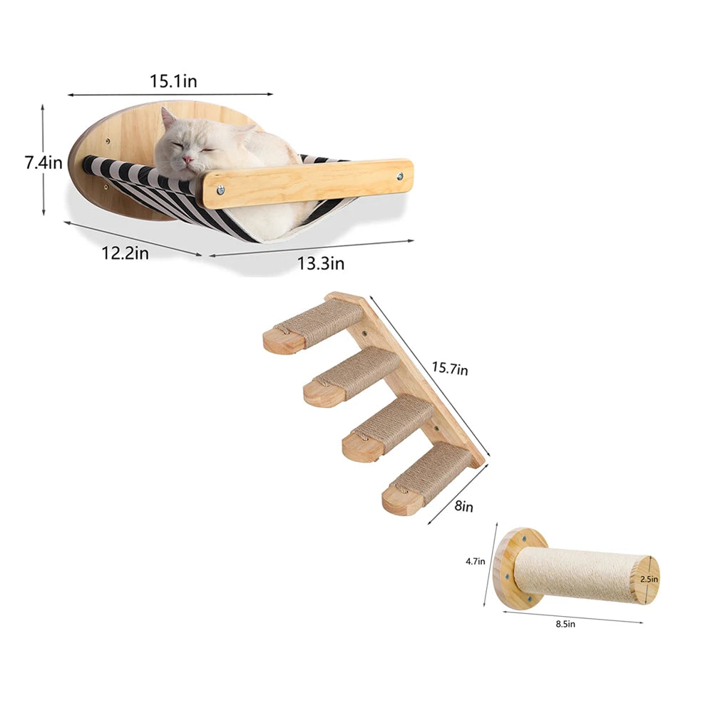 3Pcs Cat Climbing Shelf Perch w/Hammock
