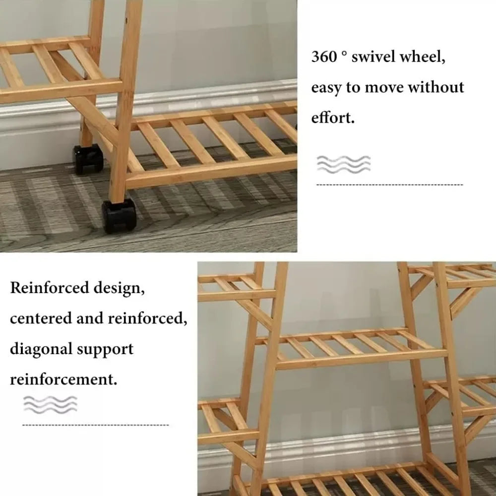Bamboo Rolling Plant Stand 8 Tier
